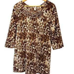 White Stag Pull Over Top Size XL 16 18 Woven Detail Brown Beige
